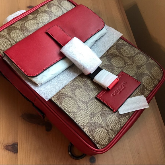 Coach Track Pack In Colorblock Signature Red Brown - Picture 6 of 11